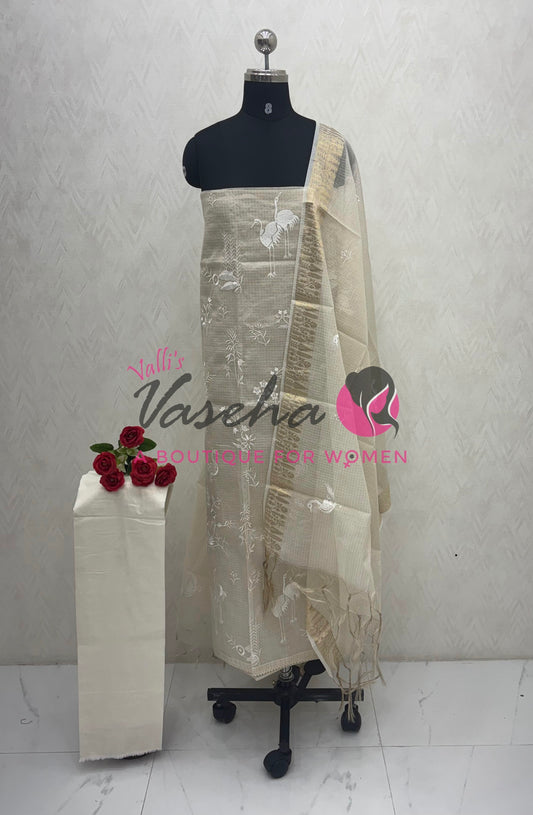 Unstitched Kota Material | Cream Shade | VVUSM074
