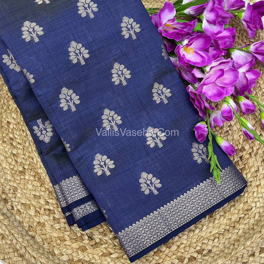 Semi Tussar Silk Saree - Navy Blue Shade - VVSTS009