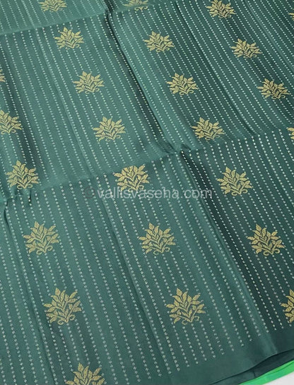 Pure Soft Silk Saree - Vaira Voosi design - Green With Teal Green ( lemon mixed) Combo - VVPSS016