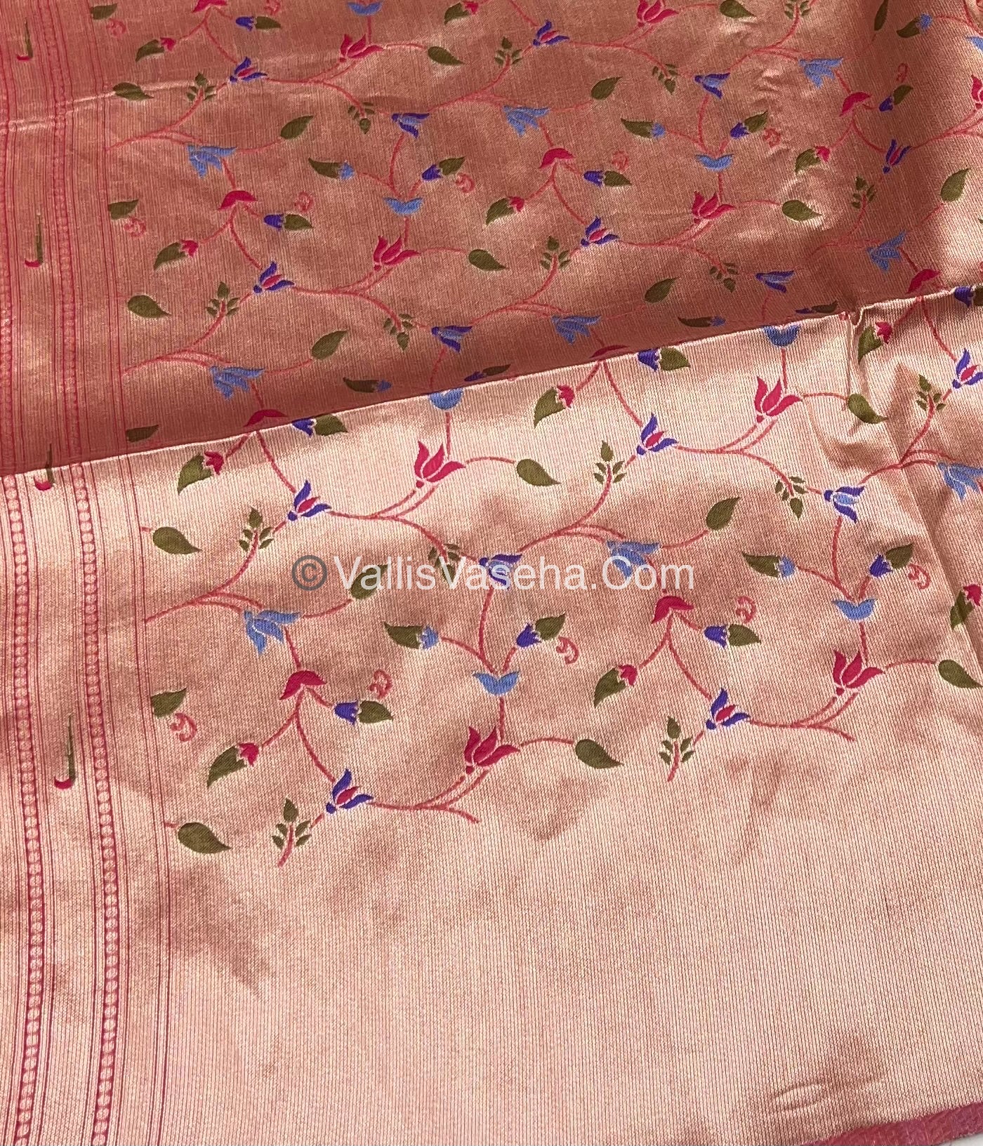 Semi Raw Silk - Paithani Design Weaving - Reddish Pink Shade - VVRS005