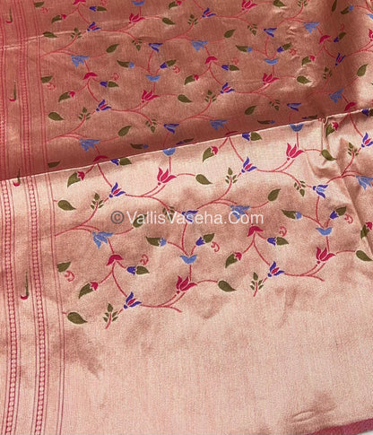 Semi Raw Silk - Paithani Design Weaving - Reddish Pink Shade - VVRS005