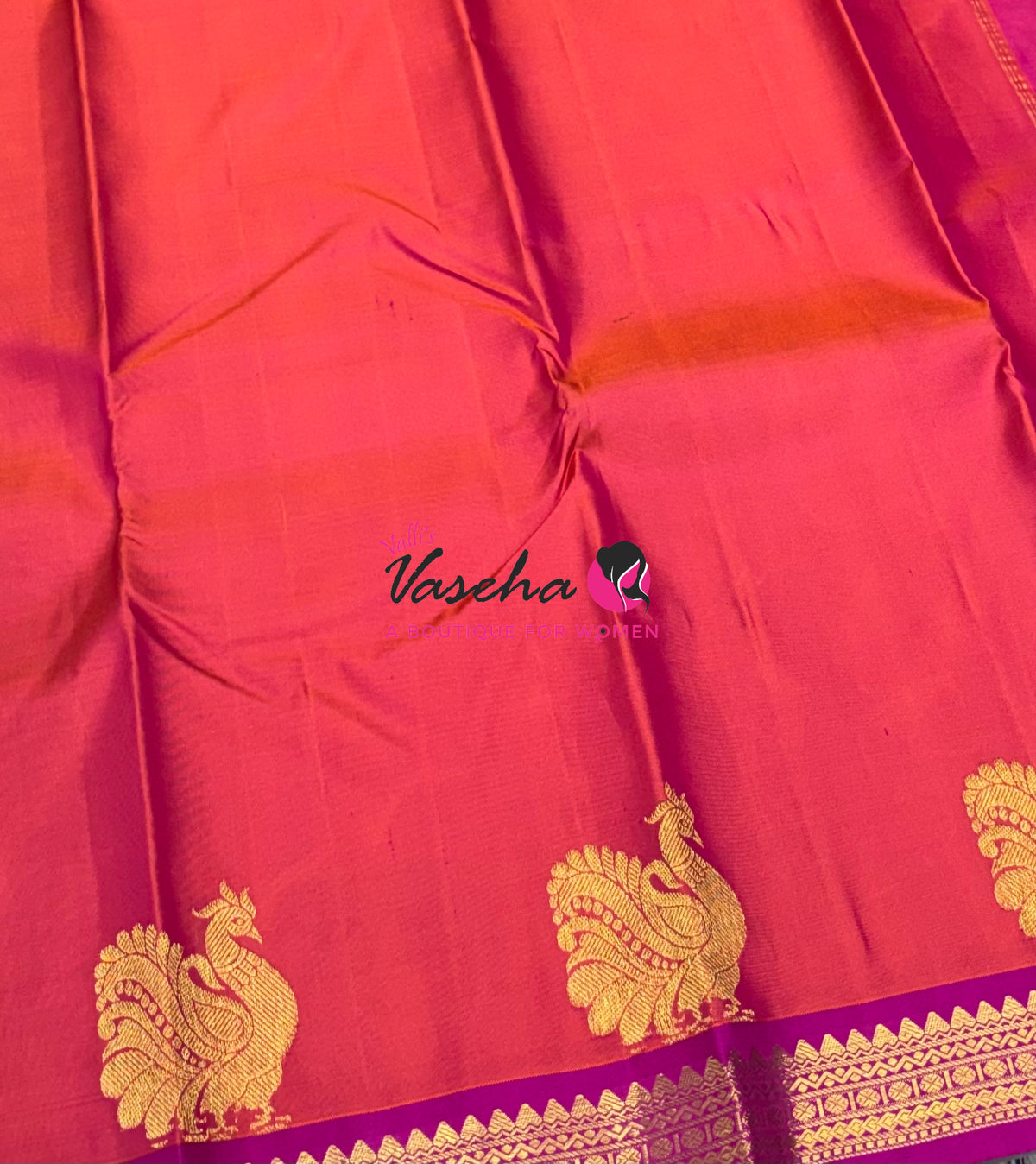 Pure Kanchipuram Silk Saree - Peach  with Pink - VVPS031