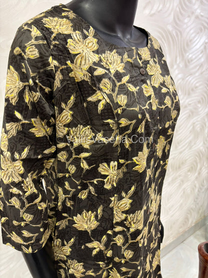 Slub Cotton -  Printed Kurti -  A - Line Cut - VVALK002