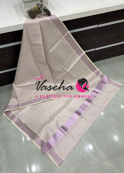 Kerala Tissue Saree - Lilac - VVKCS031