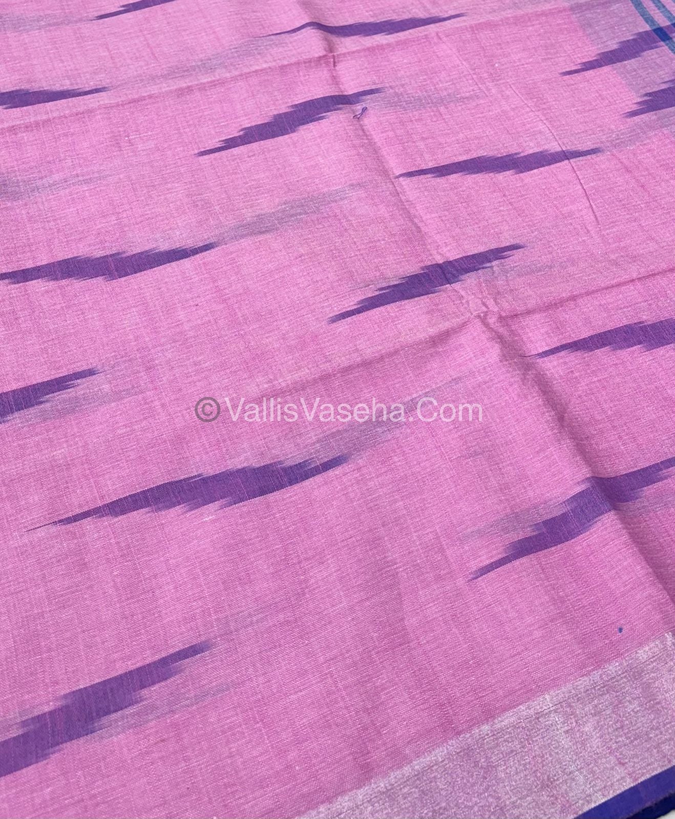 Bhagalpuri Linen Cotton Saree - Ikkat Print - Pink With Blue Shade - VVBLC002