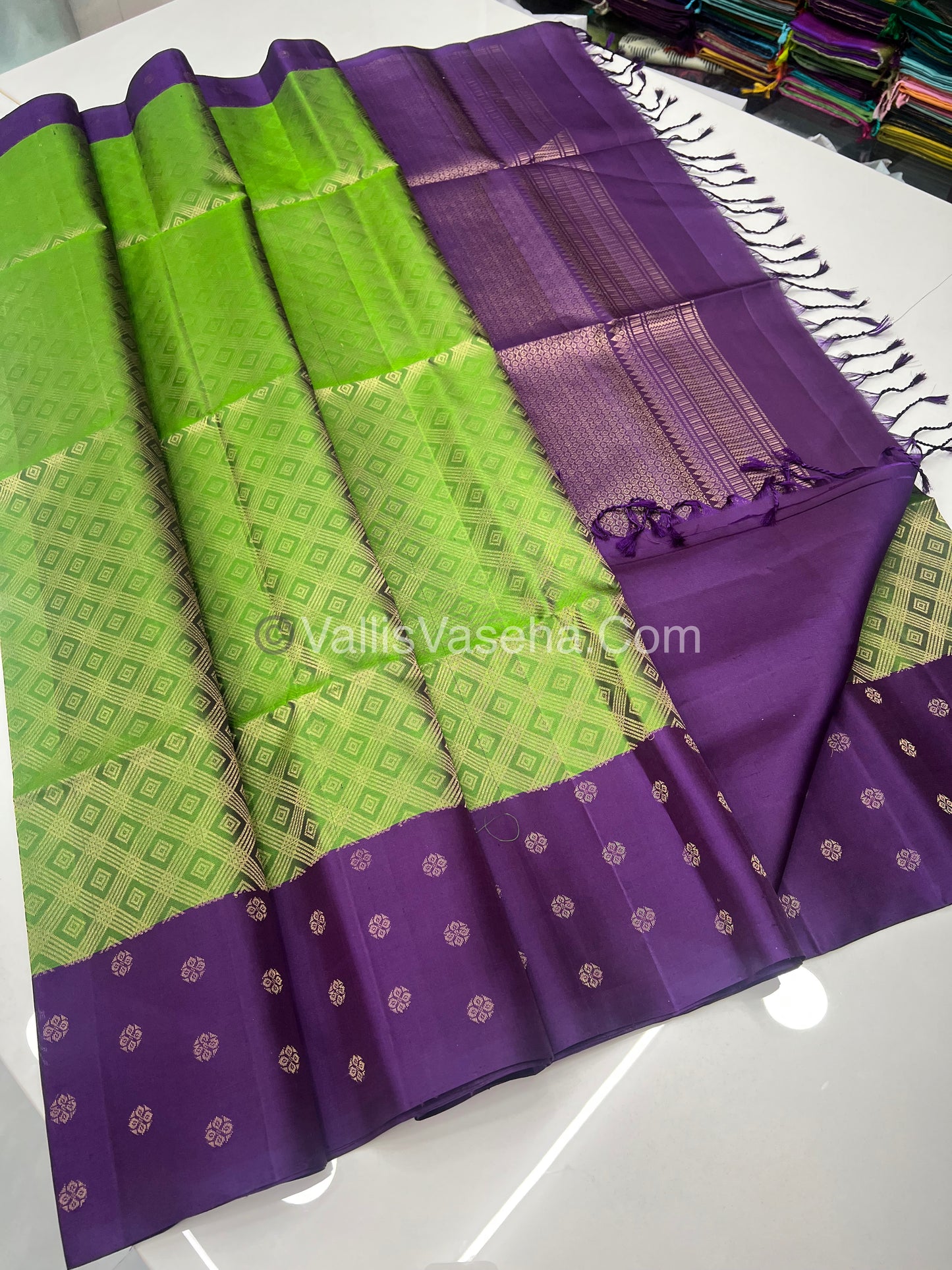 Pure Soft Silk Saree - Green With Purple Shade - VVPSS063