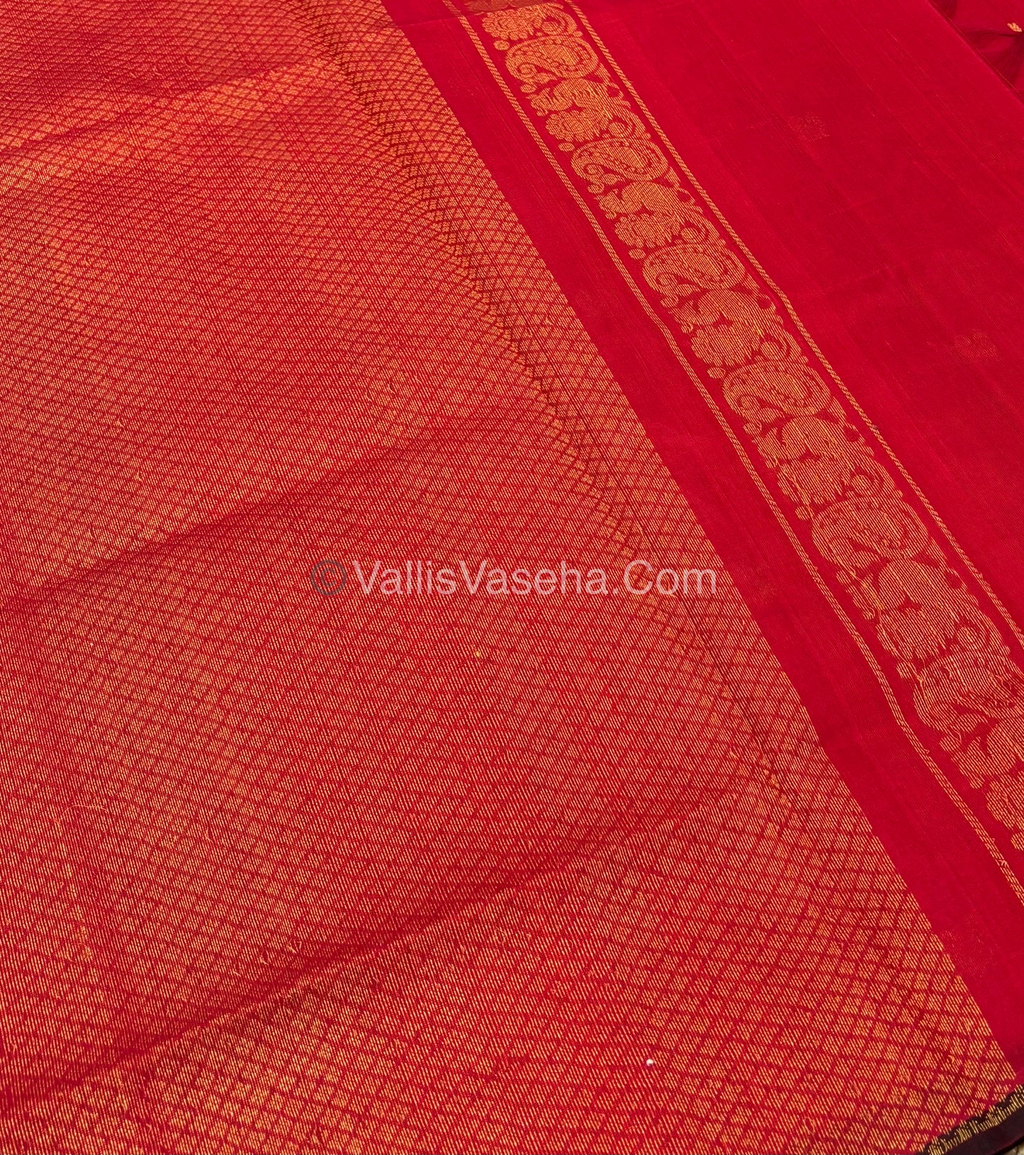 Pure Silk Cotton Saree - Red  With Brown Shade - VVPSC002