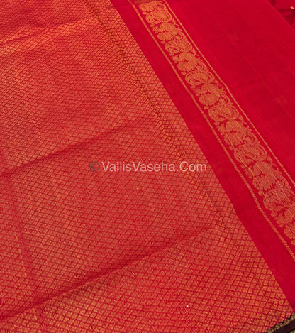 Pure Silk Cotton Saree - Red  With Brown Shade - VVPSC002