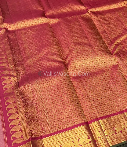 Pure Kanchipuram Silk Saree - Cream & Maroon/Green Combo - VVPS014