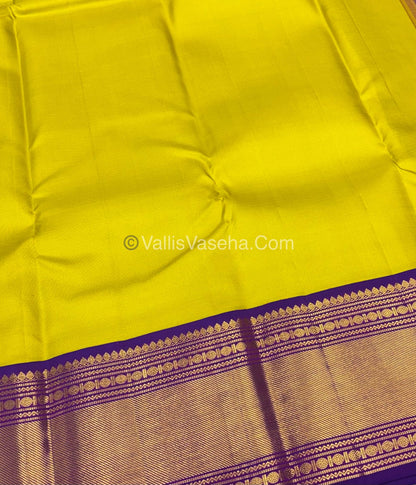 Pure Vintage Korvai Kanchipuram Silk Saree - Yellow & Purple Combo - VVPS032