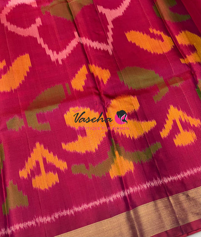 Pure Soft Silk Saree  - Pochampally Weaving - Green & Pinkish Red Combo - VVPSS110