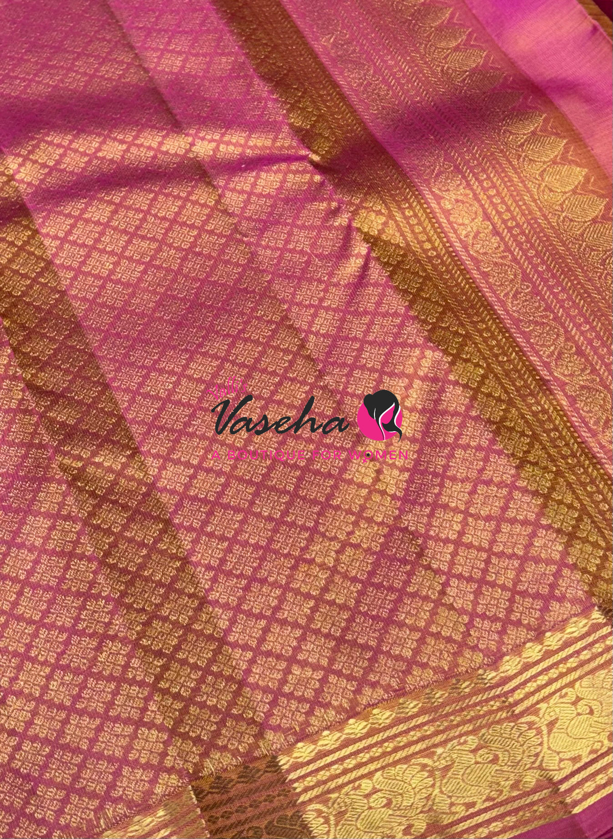 Pure Kanchipuram Silk Saree - Green with Peach - VVPS031