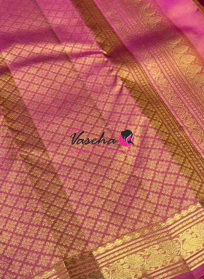 Pure Kanchipuram Silk Saree - Green with Peach - VVPS031