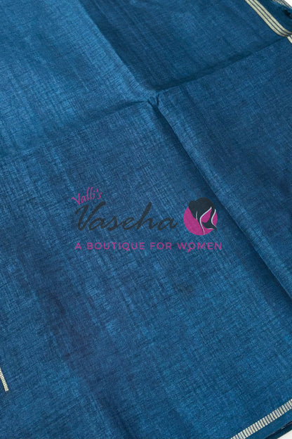 Semi Tussar Silk Saree | Peacock Blue Shade |VVSTS049