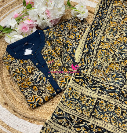 Ready Made - Pure Kalamkari Cotton - Duppatta(3pc)- Cotton - VVRMKC001
