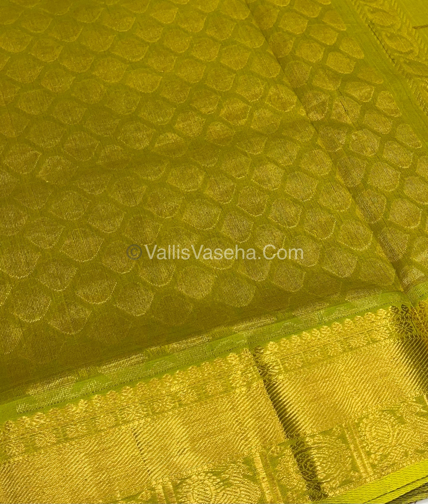 Pure Silk Cotton Saree - Mayil & Chakkaram Design - Purple With Lemon Green Shade - VVMC001
