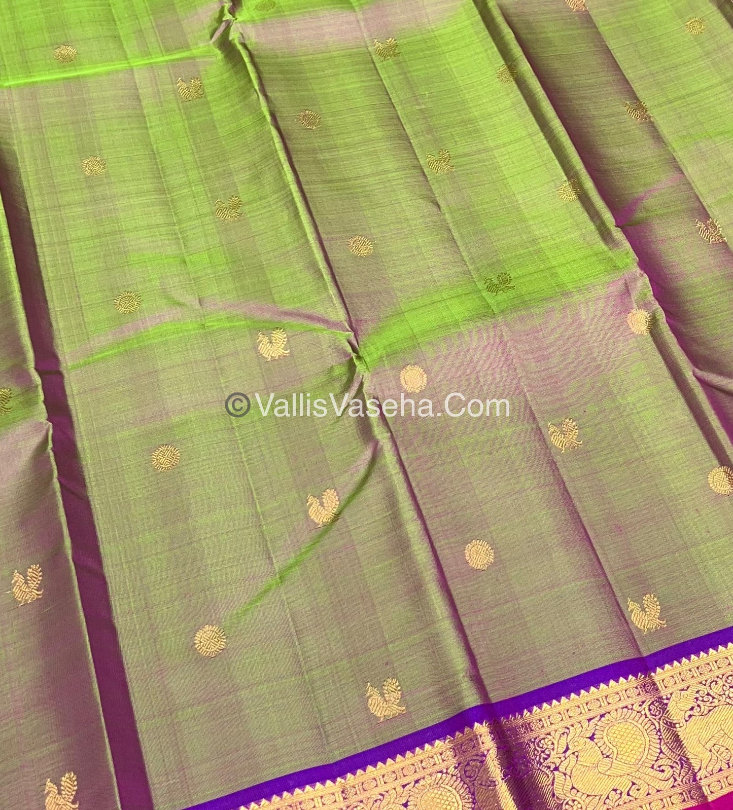 Pure Kanchipuram Silk Saree - Manthulir Green & Purple/Pink Combo - VVPS014