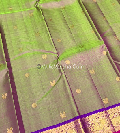 Pure Kanchipuram Silk Saree - Manthulir Green & Purple/Pink Combo - VVPS014