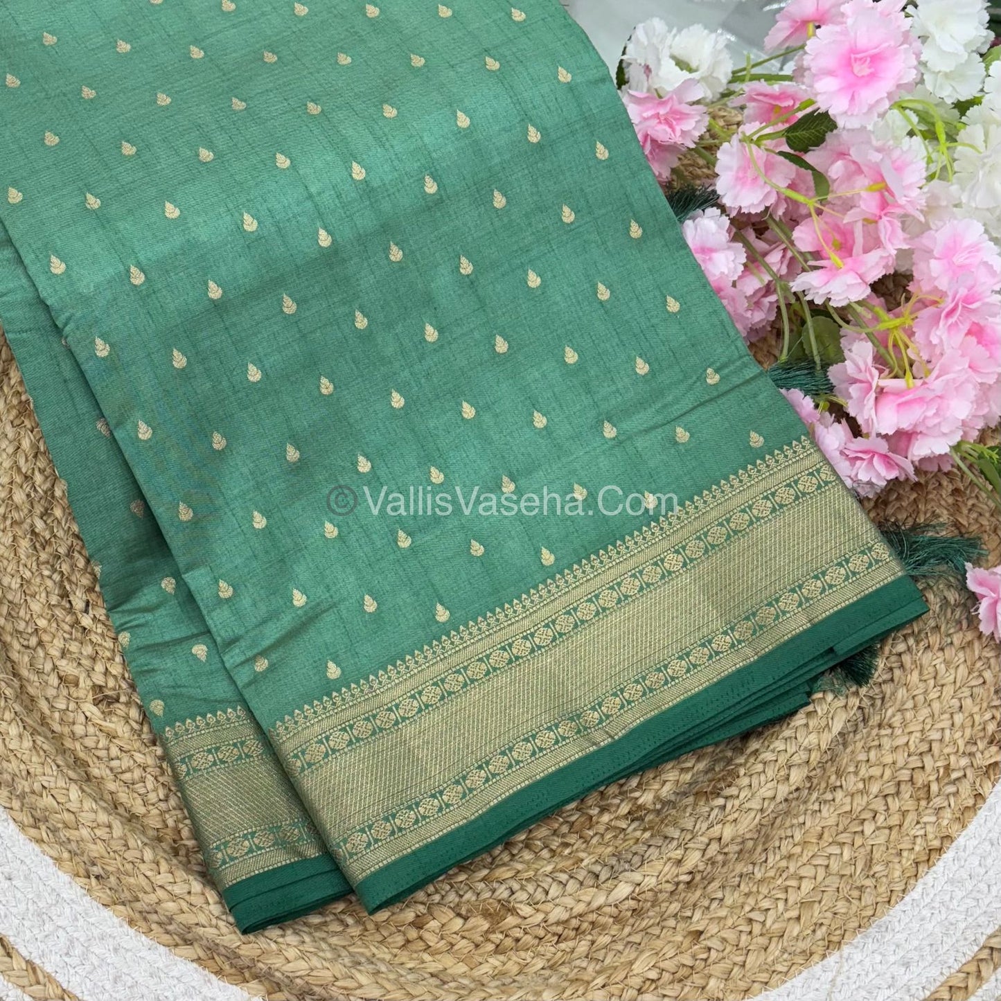 Semi Tussar Silk - Grand Pallu Pista Green Shade - VVSTS023