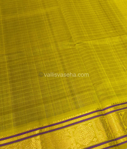 Pure Silk Cotton Saree - Purple With Yellow  - Lakshadeepam Design - VVPLD001