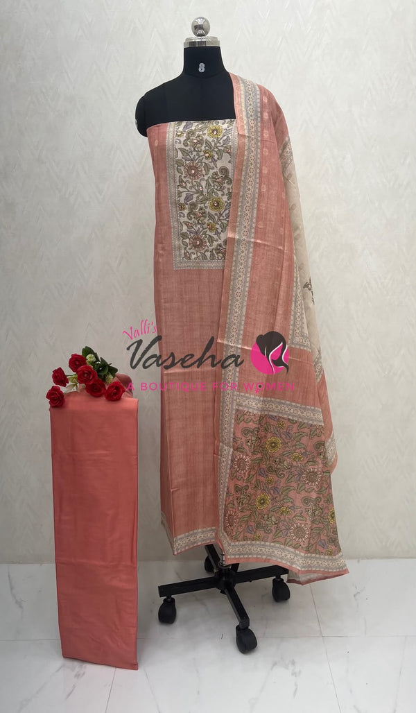 Unstitched Tissue Linen  Material | Light Peach Shade | VVUSM058