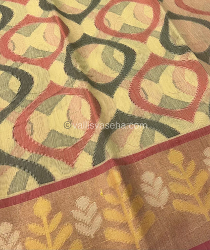 Banarasi Pochampally Weaving Semi Soft Cotton Saree - Cream (Biscuit color) - VVBPS001