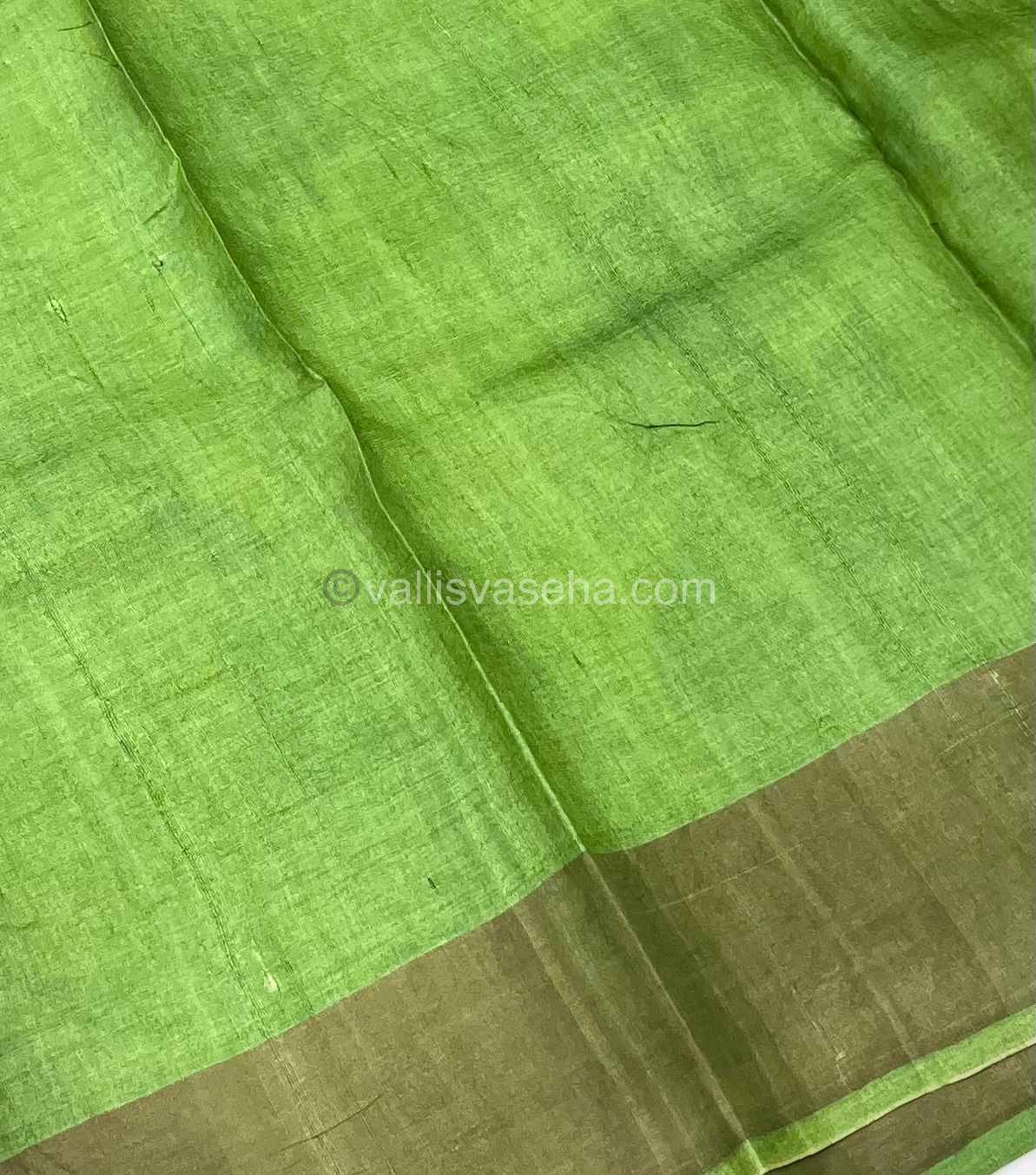 Pure Tussar Silk - Yellow With Green Shade - VVPTS001
