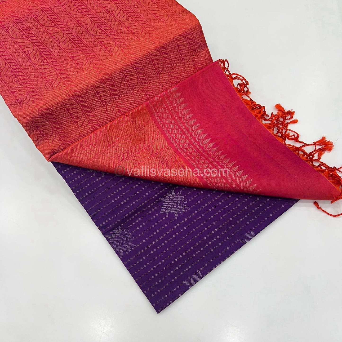 Pure Soft Silk Saree - Vaira Voosi design - Purple With Peachish Pink Combo - VVPSS016