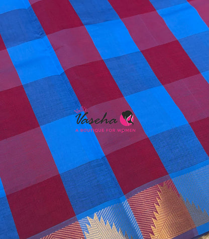 Semi Silk Cotton Saree |Pazhum Pazhamum Checks Design |VVSSC020