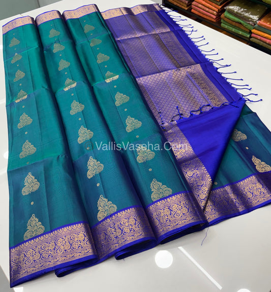 Pure Soft Silk Saree - Kanchi Border - Blue With Blue Shade - VVPSS033