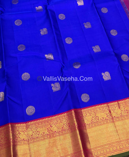 Pure Kanchipuram Silk Saree - Blue & Pink Combo - Korvai - VVPS014