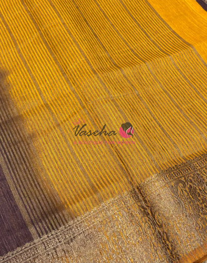 Bamboo Silk Saree- Brown with Yellow Shade - VVBSS016