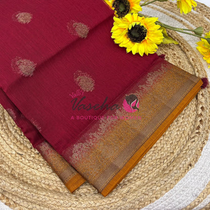 Bamboo Silk Saree- Red with Yellow Shade - VVBSS014