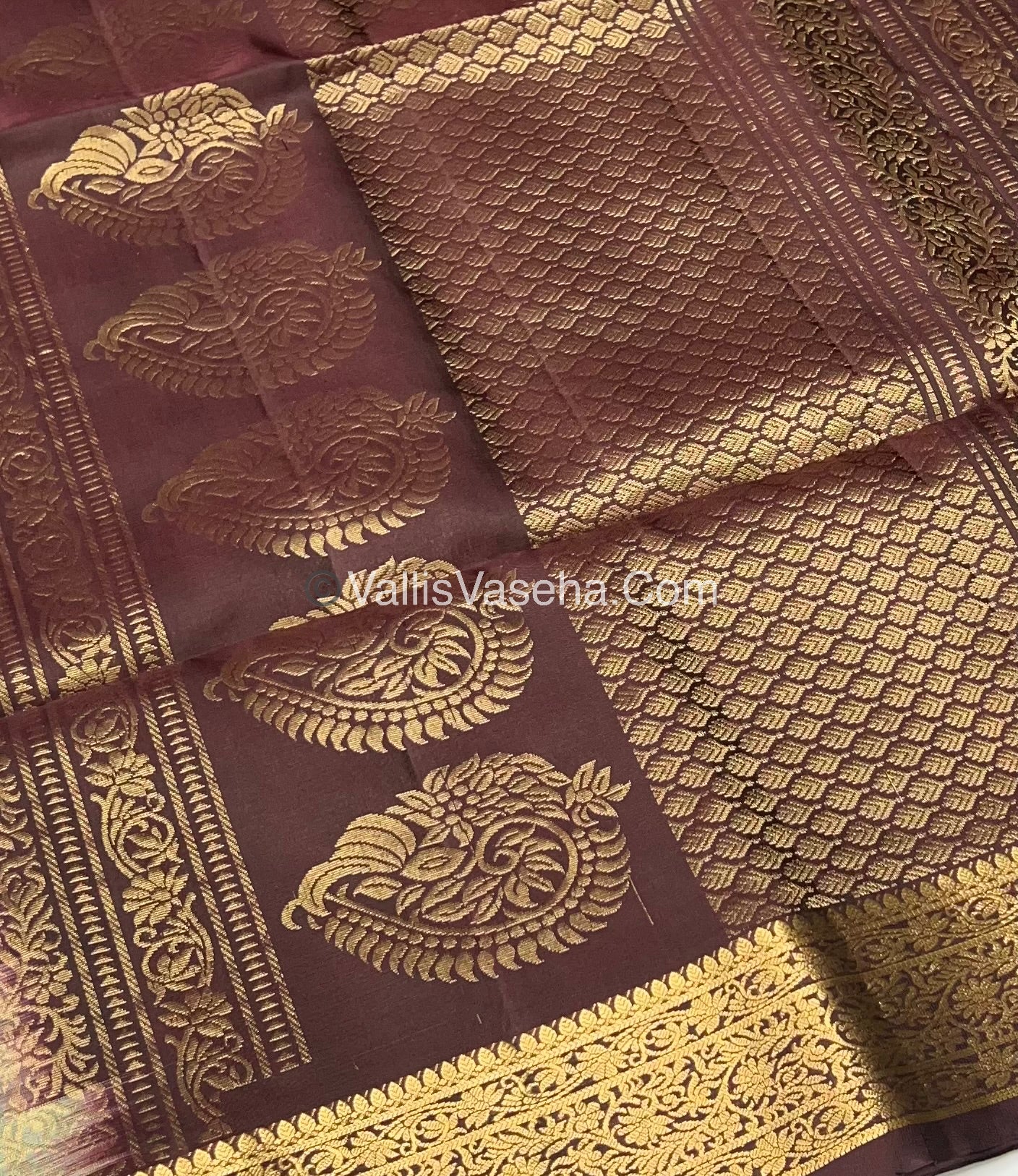 Pure Soft Silk Saree - Kanchi Border - Velum & Mayilum - Grey & Wine Brown Combo - VVPSS046
