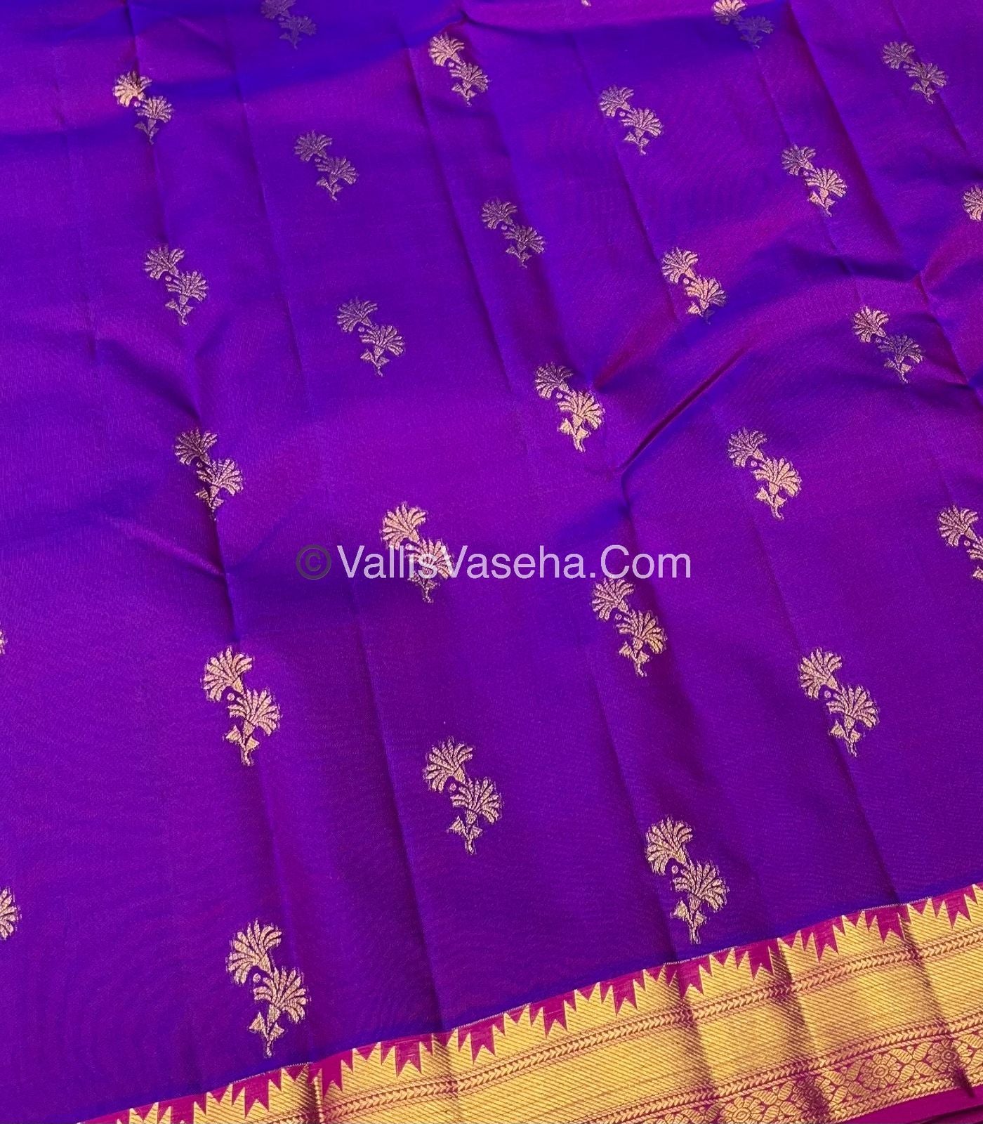 Pure Kanchipuram Silk Saree - Purple(Vadamalli) & Purplish Pink  Combo - VVPS013
