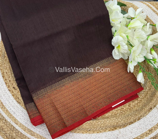 Bamboo Silk Saree - Coffee Brown With Orange Shade - VVBSS003