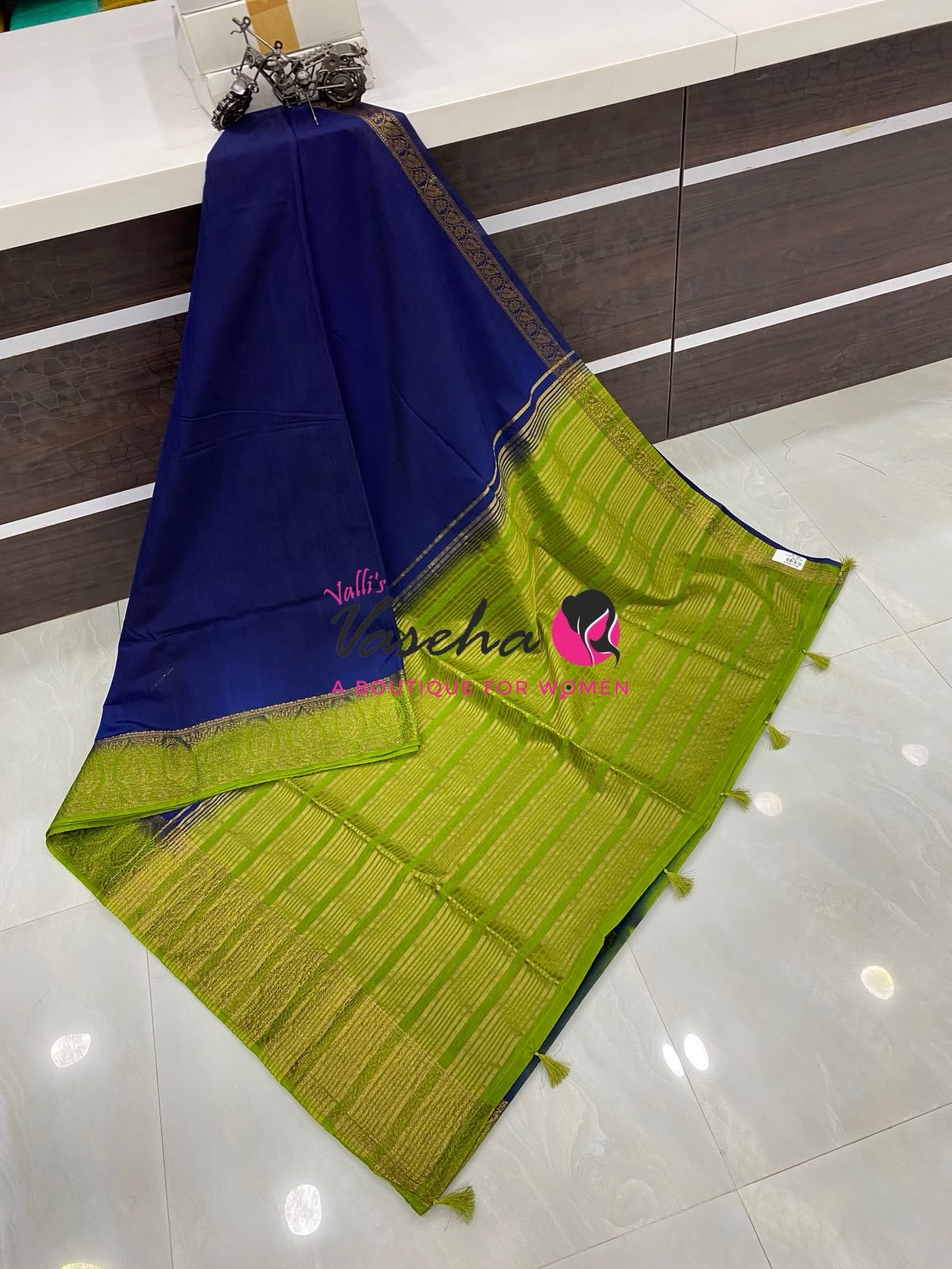 Semi Jute Silk Saree - Blue With Green Shade- VVSJS001