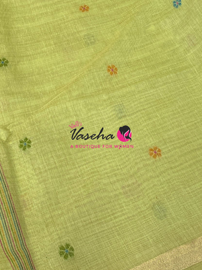 Muga Cotton Saree - Green Shade - VVMCS002