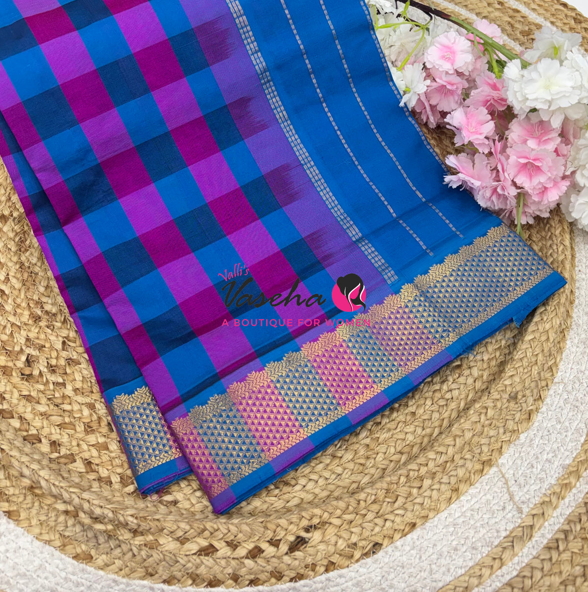 Semi Silk Cotton Saree |  Pazhum Pazhamum Checks Design |VVSSC018