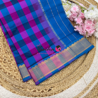 Semi Silk Cotton Saree |  Pazhum Pazhamum Checks Design |VVSSC018