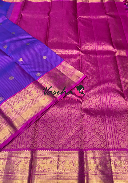 Pure Kanchipuram Silk Saree - Vairavoosi Design  - Purple & Pink Combo - VVPS059