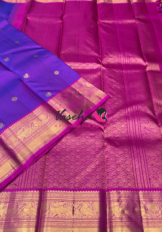 Pure Kanchipuram Silk Saree - Vairavoosi Design  - Purple & Pink Combo - VVPS059