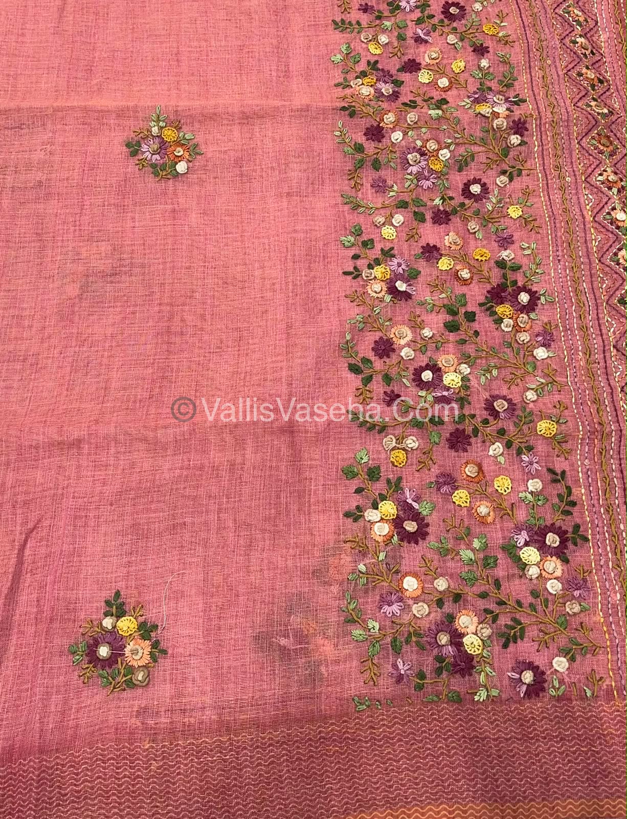 French Knot - Linen Tissue Saree - Pink Shade - Heavy Work Blouse - VVLFN012