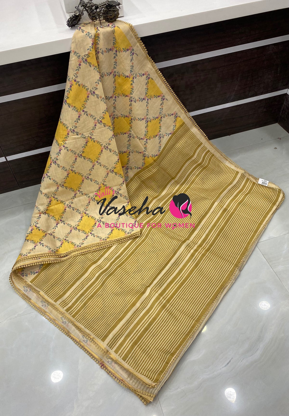 Linen Tissue Saree -  Light & Dark Combo - Yellow Shade - VVLTS008