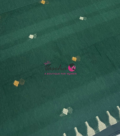 Bengal Kaddhi Cotton Saree | VVBKC001 |Dark Green