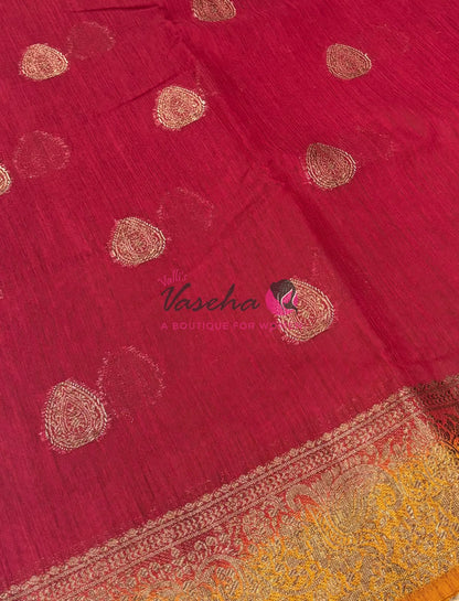 Bamboo Silk Saree- Red with Yellow Shade - VVBSS016