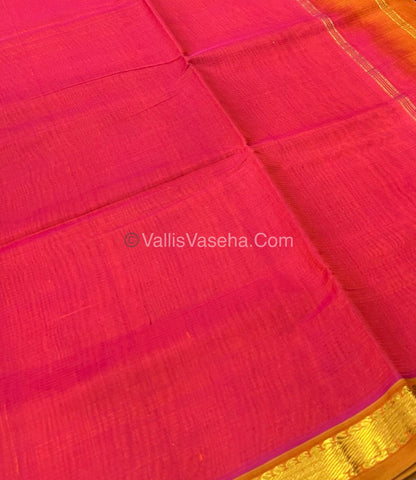 Pure Silk Cotton Sarees - Peachish Pink With Orange - VVPSC003