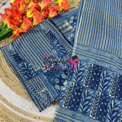 Unstitched Material | Fancy Cotton Material | Blue Shade | VVUSM086