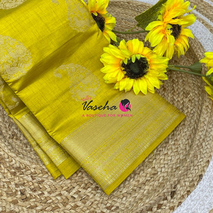 Semi Tussar Silk Saree | Lemon Yellow Shade |VVSTS055