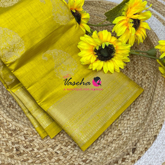 Semi Tussar Silk Saree | Lemon Yellow Shade |VVSTS055